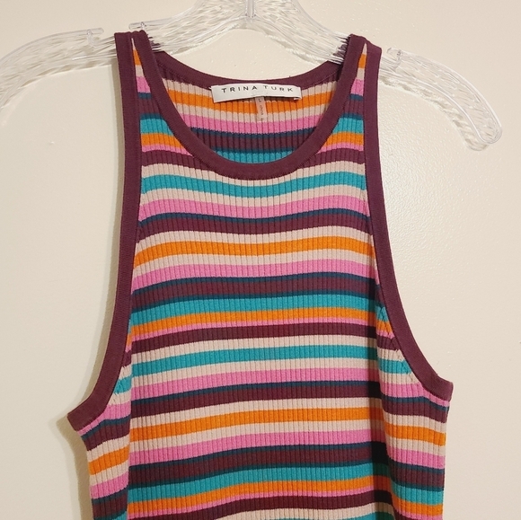 Trina Turk | Women's Sleeveless Striped Halter Neckline Midi Dress (Size Large) - Picture 4 of 13